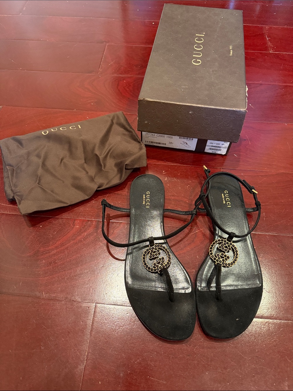 Gucci Black Suede Interlocking GG Beads Embellished Flats